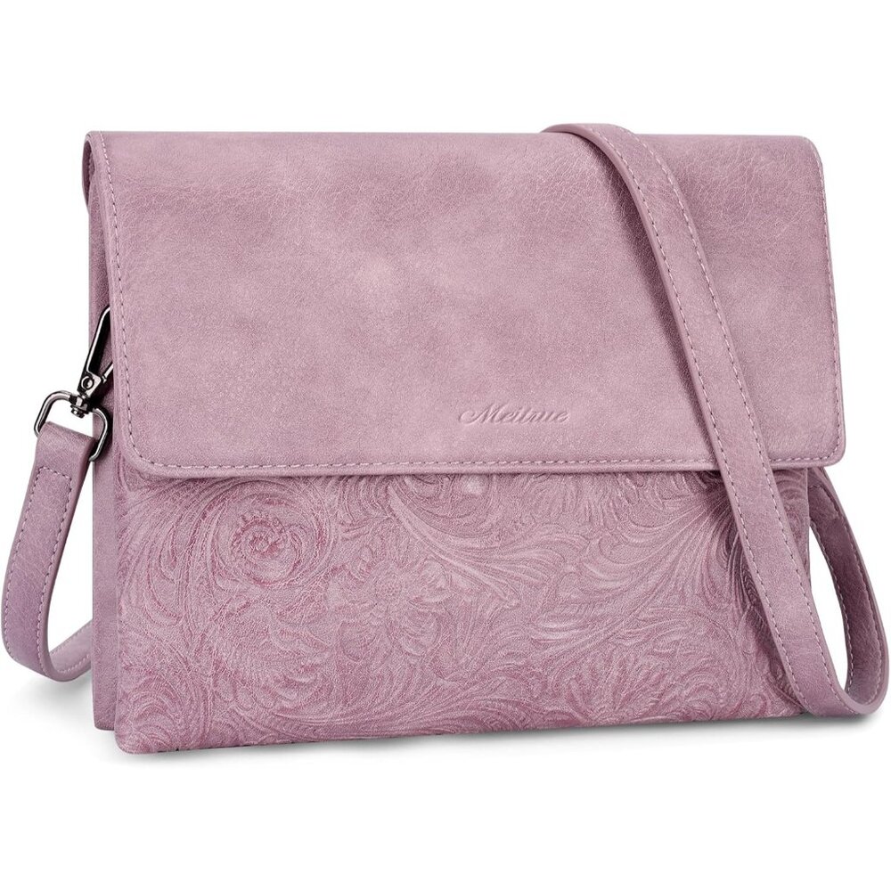 〽️Women Puprle Vegan Leather Cell Phone Purse Adjustable Strap Crossbody Bag